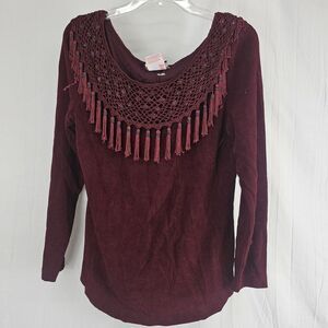 Joseph Ribkoff Beaded Drape Tassel Sweater Women's Size 12 Long Sleeve